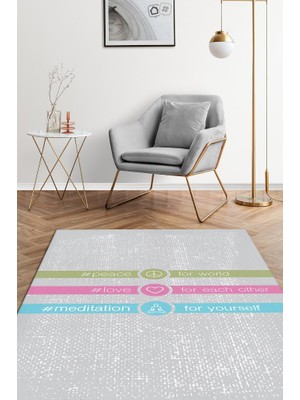 Homshtag Huzur Aşk Meditasyon Gri Halı Meditasyon Halısı Özel Tasarım Halı Hediyelik Halı