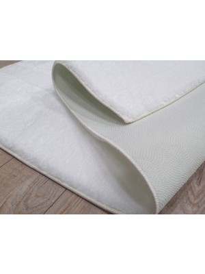 Balat Halı Dekoratif Peluş Halı Uzun Tüylü Polyester Yolluk Halı Beyaz-80x100 cm