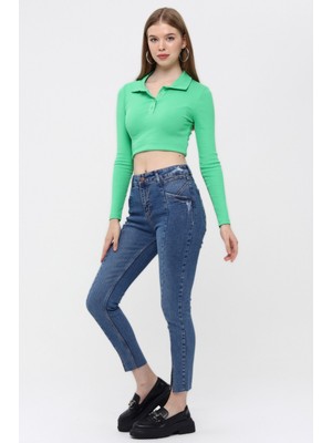 The Bark Ön Bölümü Yırtmaçlı Likralı Skinny Jean Pantolon 40164 Mavi