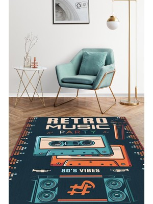Homshtag Retro Müzik Çok Renkli Müzik Sever Halısı Müzisyene Hediye Halı Müzik Figürlü Halı