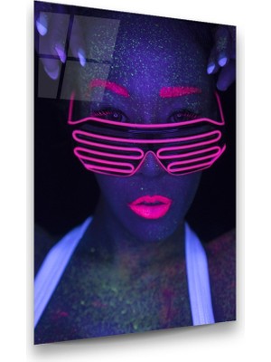 Glass Art Neon Kadın Dikey Cam Tablo