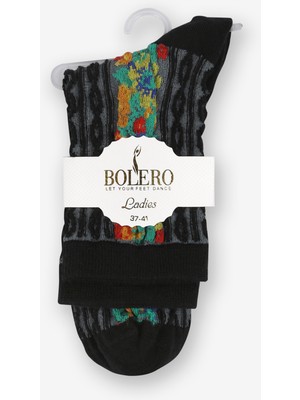 Bolero Kabartma Desenli Etnik Kadın Siyah Çorap