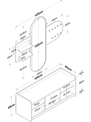 Rani EE101 Aynalı Vestiyer Modern Portmanto Duvar Askısı Ayakkabılık Renk: Beyaz - Sepet Ceviz