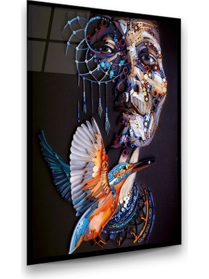 Glass Art Insan ve Kuş Kağıt Sanatı Dikey Cam Tablo