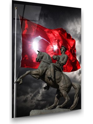 Glass Art Türk Bayrağı ve Atatürk Dikey Cam Tablo