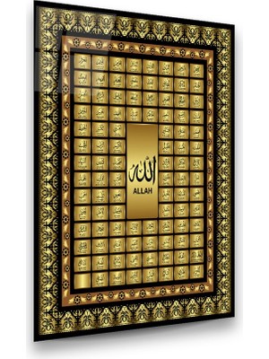 Glass Art Esmaül Hüsna (Allah'ın 99 Ismi) Dikey Cam Tablo