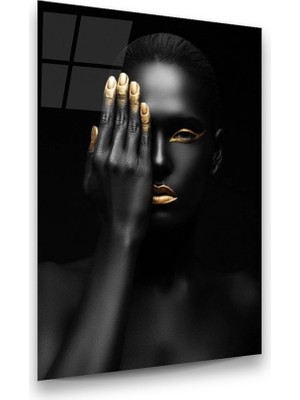 Glass Art Siyahi Kadın Dikey Cam Tablo