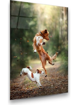 Glass Art Mutlu Köpekler Dikey Cam Tablo