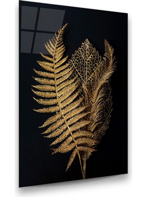 Glass Art Gold Yapraklar Dikey Cam Tablo