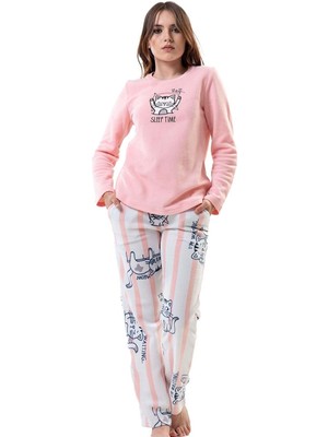 Vienetta Kadın Uzun Kol Pembe Polar Pijama Takımı 203181-0221