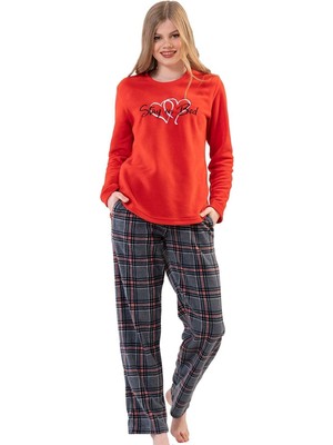 Vienetta Kadın Uzun Kol Polar Kırmızı Pijama Takımı 201050-0217