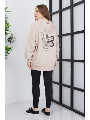 Banada Moda Kadın Line Art Sırt Baskılı Oversize Sweatshirt Oversize