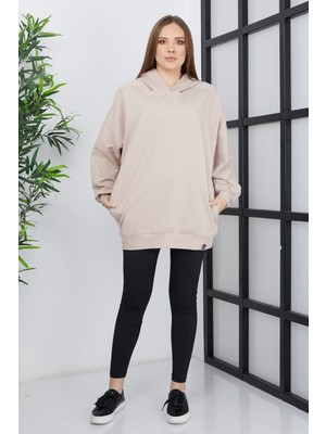 Banada Moda Kadın Line Art Sırt Baskılı Oversize Sweatshirt Oversize