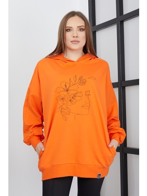 Banada Moda Kadın Line Art Baskılı Oversize Sweatshirt Oversize