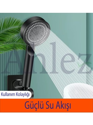 Ahlez Maxima Siyah Turbo Fan 5 Fonksiyonlu Duş Başlığı El Duşu