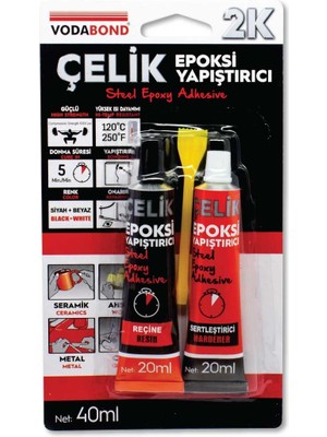 Vodabond 2k Rapid Gri Çelik Epoksi Yapıştırıcı 40 ml Süper Güçlü Metal Yüzeyler İçin