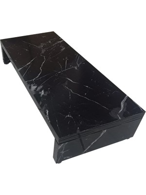 Wooden Gold 9 cm Yükseklikte Doğal Mermer Desenli Siyah Mdf Monitör Stand Ekran Stand Bendir Mdf 45 cm x 25 cm