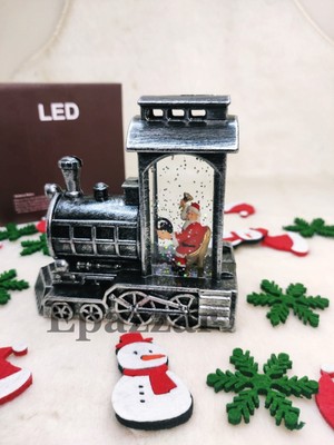 Epazzar Yılbaşı Noel Baba Tasarımlı Gümüş Sulu Simli Tren Model Işıklı Küre