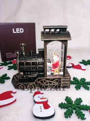 Epazzar Yılbaşı Noel Baba Tasarımlı Gold Sulu Simli Tren Model Işıklı Küre