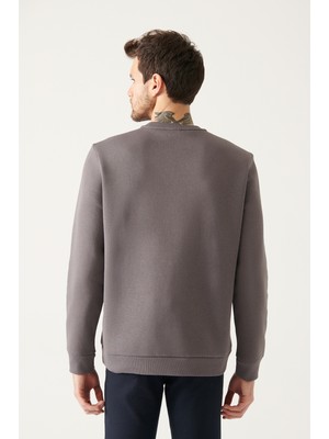 AVVA Erkek Antrasit Bisiklet Yaka 3 İplik Şardonlu Baskılı Sweatshirt  A22Y1129