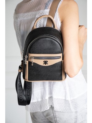 Impolo Ellen Siyah Kum Kadın Sırt Çanta 25X20 Ebat