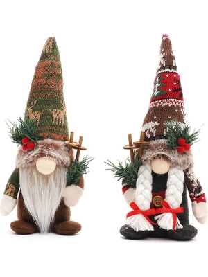 Cloud 2 Adet Noel Gnome Kırsal Stil Örgü Şapka Yüzsüz Bebek Noel Claus Pencere Aile Iç Dekorasyon