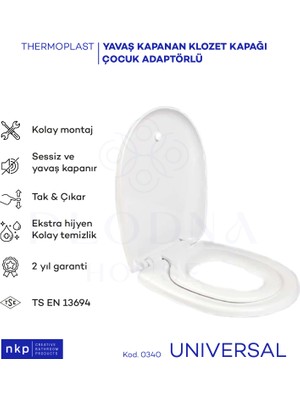 Plodna House Universal Bebek Çocuk Adaptörlü Yavaş Kapanan Klozet Kapağı Oval Form