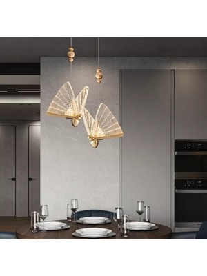 Zage Aydınlatma Elegance Butterfly Modern Kelebek Tasarım 3 Renk Led'li 2'li Gold Sarı Avize