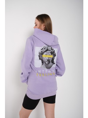 Trendseninle Unisex Intense Feelings Sarı Sırt Baskılı Oversize Hoodie Kapşonlu