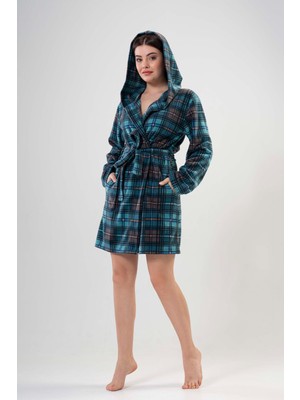 Kadın Kısa Kapüşonlu Sılver Pıne Polar Sabahlık 201047-0838