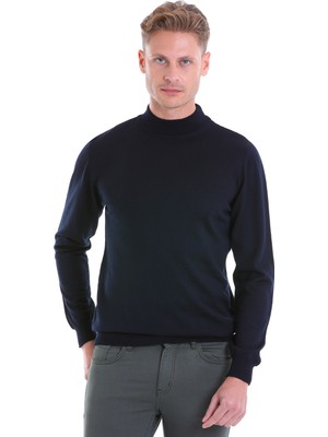 Hatemoğlu Lacivert Regular Fit Düz Yün Yarım Balıkçı Yaka Triko Kazak