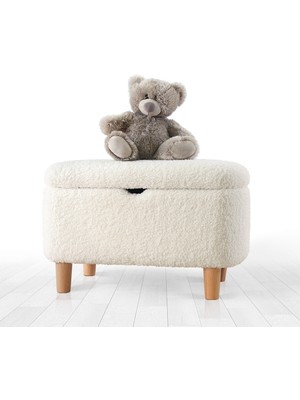 Lorence Home Yomme Çocuk Sandıklı Puf - Teddy Beyaz