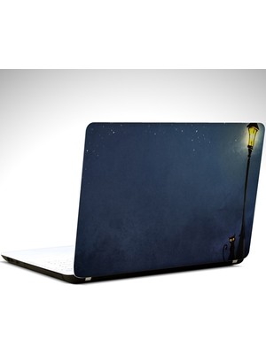 Gece Lambası ve Kedi Laptop Sticker
