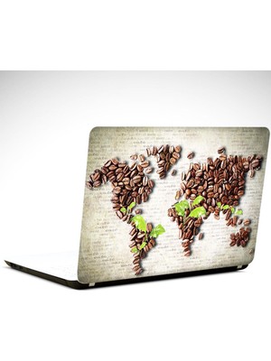 Kahveler ve Yapraklar Laptop Sticker