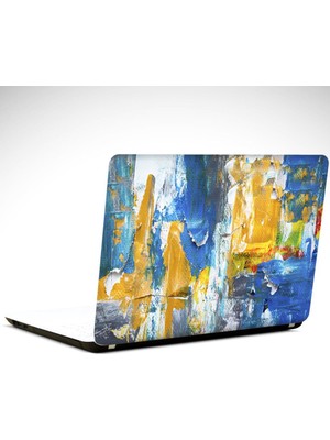 Sarı ve Mavi Geçişler Soyut Laptop Sticker