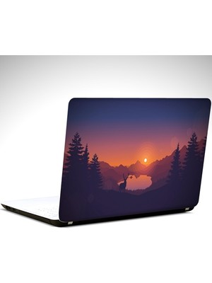 Geyik ve Gün Batımı Laptop Sticker