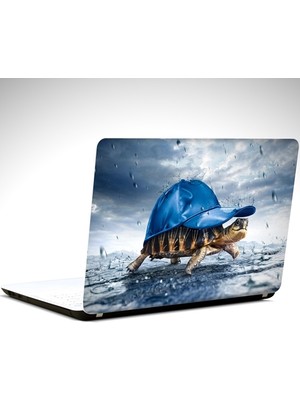 Mavi Şapkalı Kaplumbağa Laptop Sticker