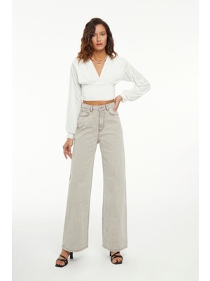 Its Basic Kadın Taş Stone Renk Wide Leg Kalıp Bol Paça Jean