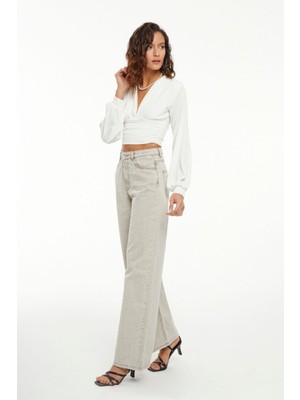 Its Basic Kadın Taş Stone Renk Wide Leg Kalıp Bol Paça Jean
