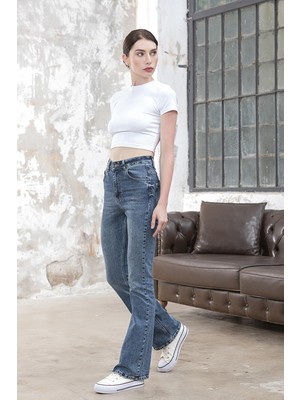 Its Basic Kadın Tint Kot Rengi Flare Kalıp Ispanyol Paça Yüksek Bel Jean