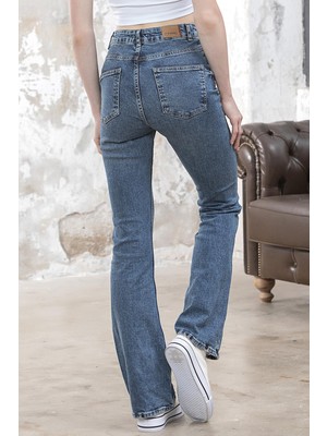 Its Basic Kadın Tint Kot Rengi Flare Kalıp Ispanyol Paça Yüksek Bel Jean