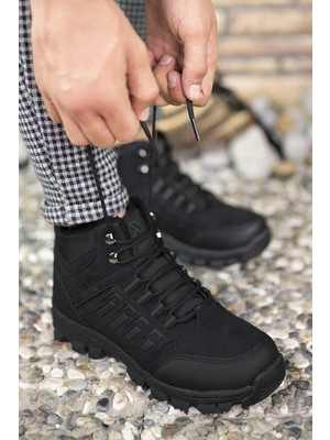 Potincim X6 Siyah Termal Kürklü Kışlık Erkek Bot Ayakkabı Siyah