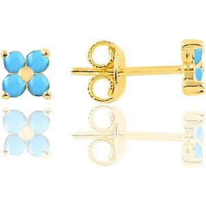 Söğütlü Silver Gümüş Altın Yaldızlı Turkuaz Taşlı Yonca Küpe