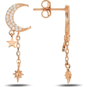 Söğütlü Silver Gümüş Rose Zirkon Taşlı Ay Yıldız Küpe