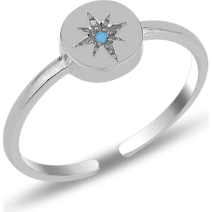 Söğütlü Silver Gümüş  Turkuaz Taşlı Kutup Yıldızı Ayarlamalı Yüzük