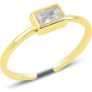 Söğütlü Silver Gümüş Altın Yaldızlı Baget Taşlı Ayarlamalı Yüzük