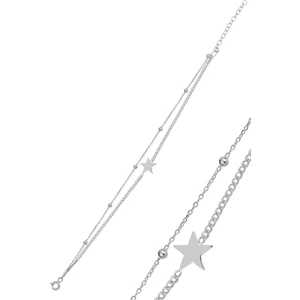 Söğütlü Silver Gümüş Rodyumlu Gurmet ve Top Top Çift Zincirli Yıldız Bileklik