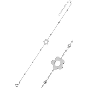 Söğütlü Silver Gümüş Rodyumlu Top Top Zincirli Çiçek Bileklik