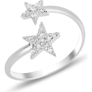 Söğütlü Silver Gümüş Rodyumlu Zirkon Taşlı Yıldız Üstten Ayarlamalı Yüzük