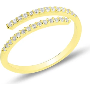 Söğütlü Silver Gümüş Altın Yaldızlı  Zirkon Taşlı Üstten Ayarlamalı Yüzük